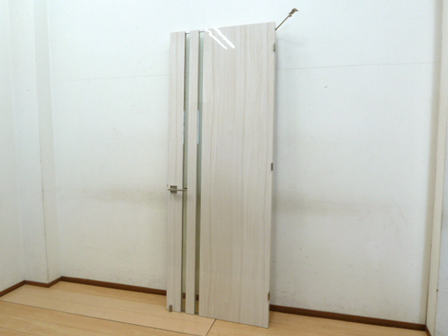 室内ドア 開き戸 (1) W795×H2100mm ホワイト系 木目調 光沢 ドアノブ 