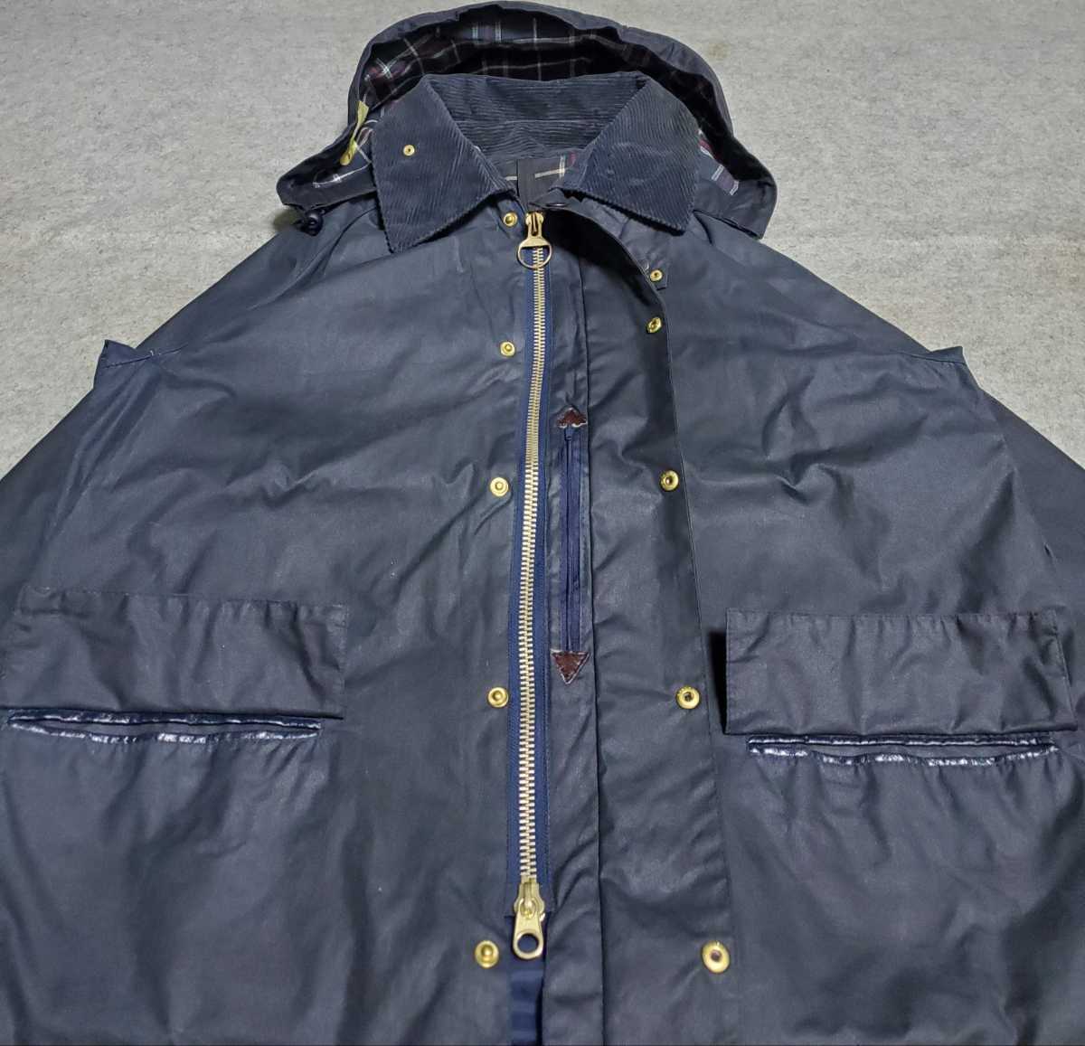 希少 90s フード付 ほぼデッド バブアー 40 バーレイ ネイビー Barbour