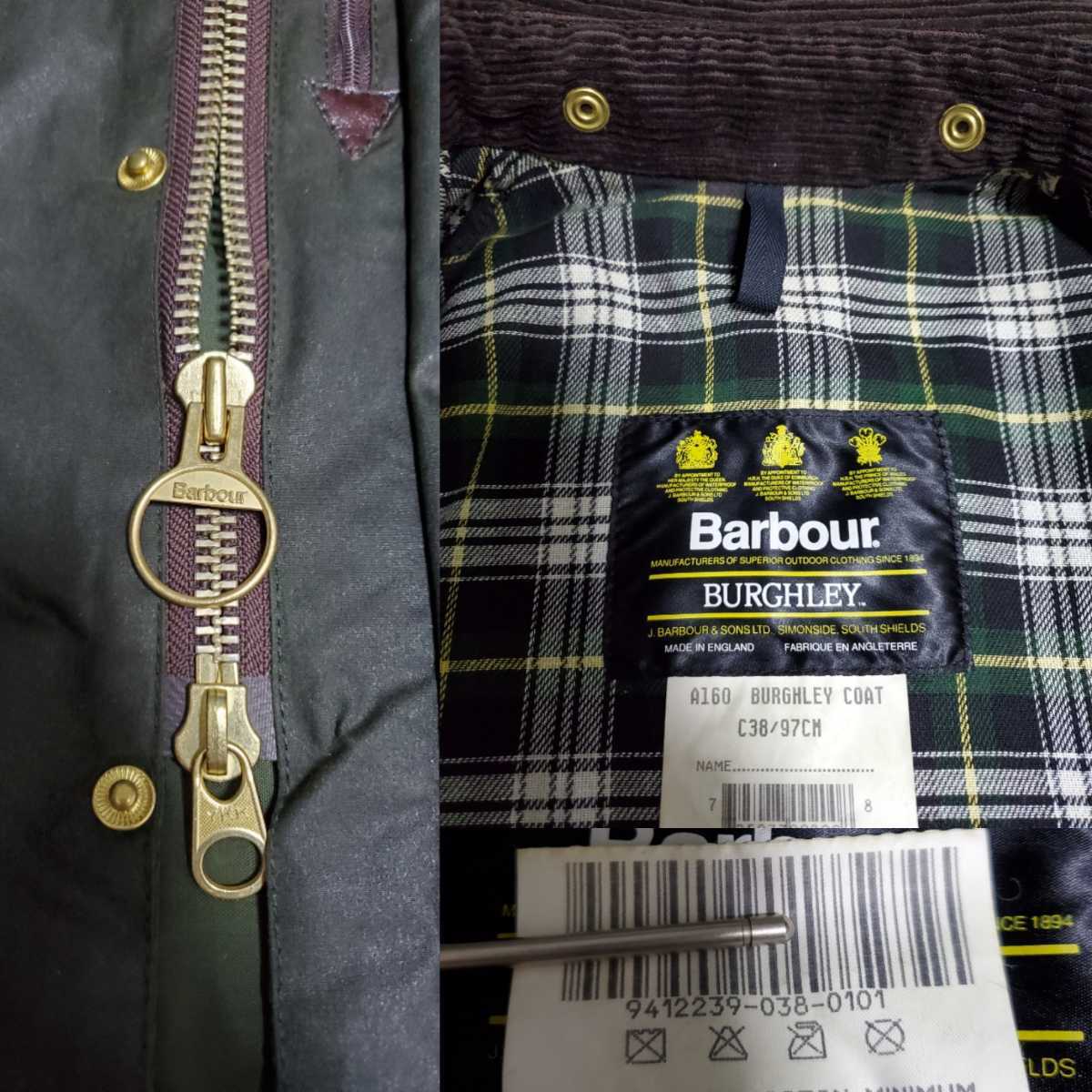 希少　90s 　ほぼデッド　38 　BURGHLEY バブアー　 BARBOUR 　バーレー バーレイ 　ヴィンテージ　セージ　トレンチコート　乗馬_画像9