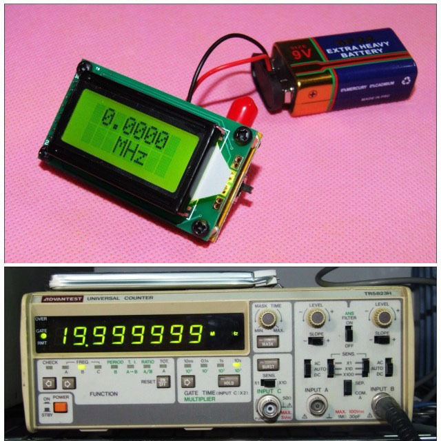 周波数カウンタ, 1MHz～500MHz, LCD 液晶ディスプレイ付き, ９Ｖ電池付き