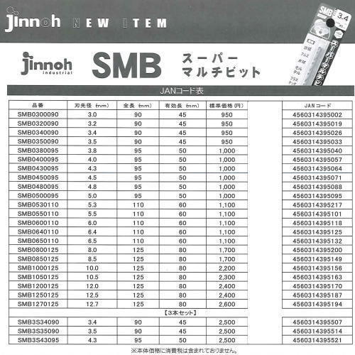 JINNOH 神王工業 スーパーマルチビット SMB0300090 3.0mm 多用途ドリルビット 六角軸6.35mm SMBタイプ_画像2