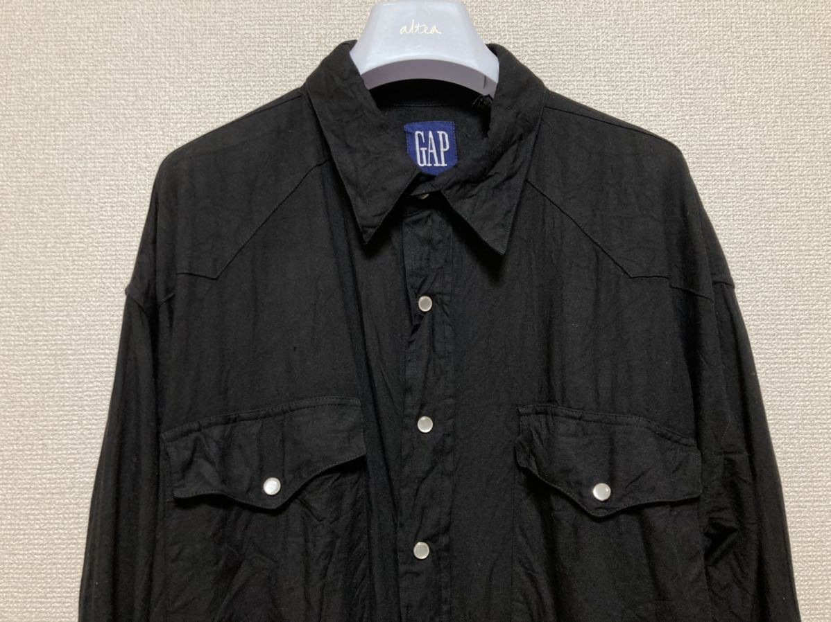 80's90's ヴィンテージ OLD GAP ギャップ ウエスタンシャツ 長袖シャツ 黒 ワークシャツ レーヨンシャツ XL オールドギャップ 90年代_画像3