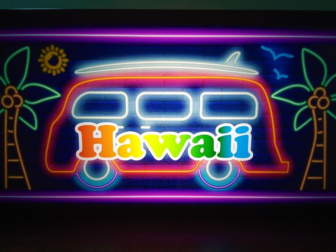 ハワイ サーフィン ワーゲンバス ヤシの木 ビーチ 虹 グラデーション アメリカン サイン 看板 置物 雑貨 HAWAII BUS LED2wayライトBOX_画像2