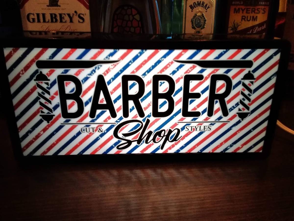 アメリカン バーバー 理容室 ヘアーサロン 床屋さん雑貨 BARBER SHOP カウンター サイン 看板 置物 雑貨 店舗 ビンテージ LED2wayライトBOX_画像6