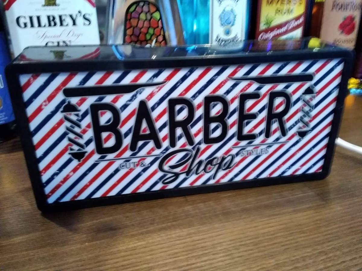 アメリカン バーバー 理容室 ヘアーサロン 床屋さん雑貨 BARBER SHOP カウンター サイン 看板 置物 雑貨 店舗 ビンテージ LED2wayライトBOX_画像4