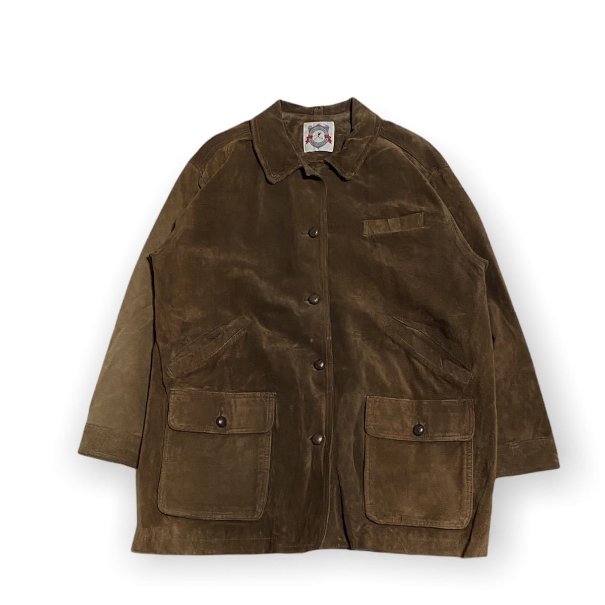 100 ％品質保証 スエードジャケット ハーフコート カバオール 古着 ブラウン ピッグスエード レザージャケット XLサイズ以上