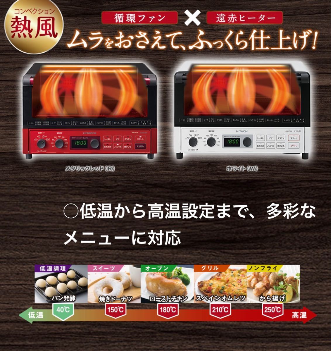 【新品未使用】HITACHI オーブン トースター ホワイト コンベクションオーブントースター