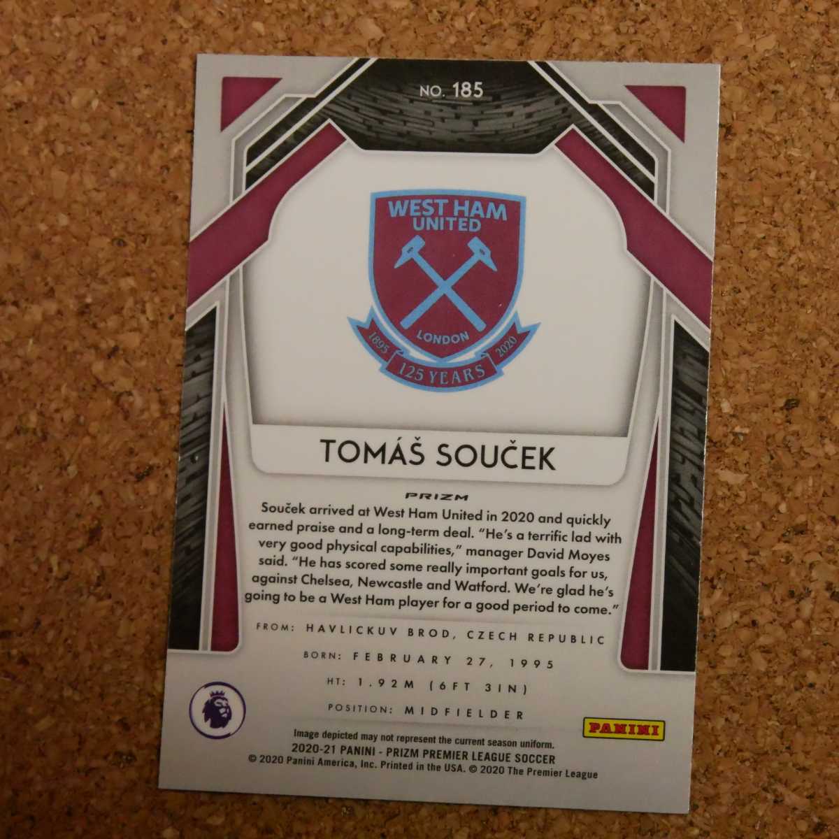 panini prizm soccer Tomas Soucek パニーニ プリズムサッカー トマーシュソウチェク ウェストハム チェコ_画像2