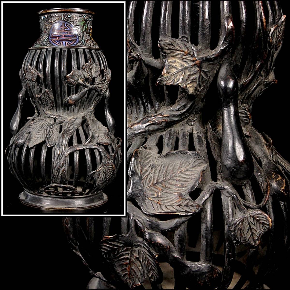 ◇錵◇ 古美術品 唐銅製 七宝花瓶 28cm 3473g 中国美術 唐物骨董 [C191