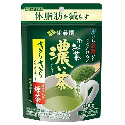 同梱可能 伊藤園 粉末インスタント 緑茶 お～いお茶 濃い茶 さらさら抹茶入り緑茶 40g 機能性表示食品 4525ｘ１袋_画像1