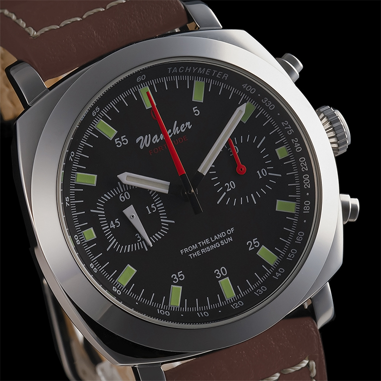 ●腕時計 手巻き機械式 パイロットウォッチ WANCHER「FORTITUDE2」70年代モータースポーツ スクエアインダイヤル クロノグラフ 新品/WW29BW_今回のベルトはブラウンです