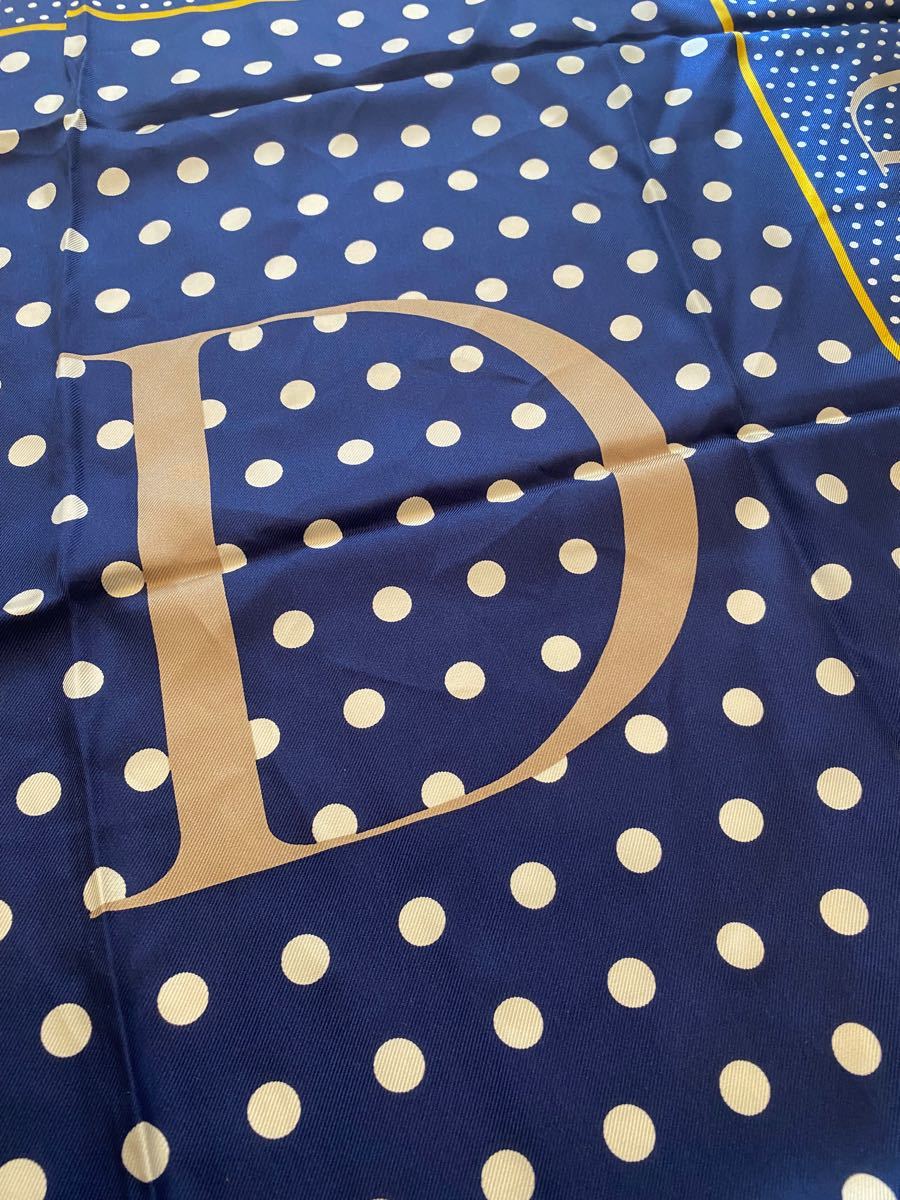 Christian Dior ディオール シルク スカーフ ブルー イエロー CD