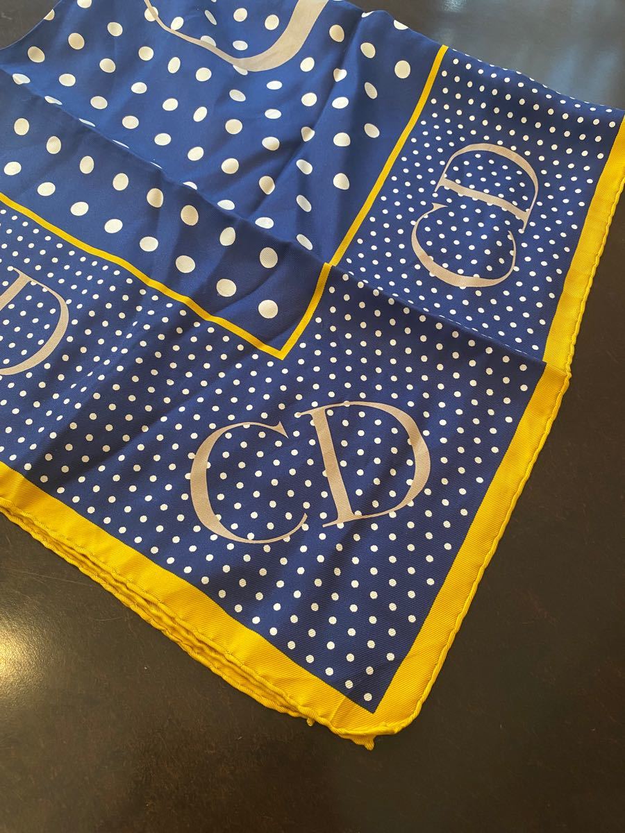 Christian Dior ディオール シルク スカーフ ブルー イエロー CD