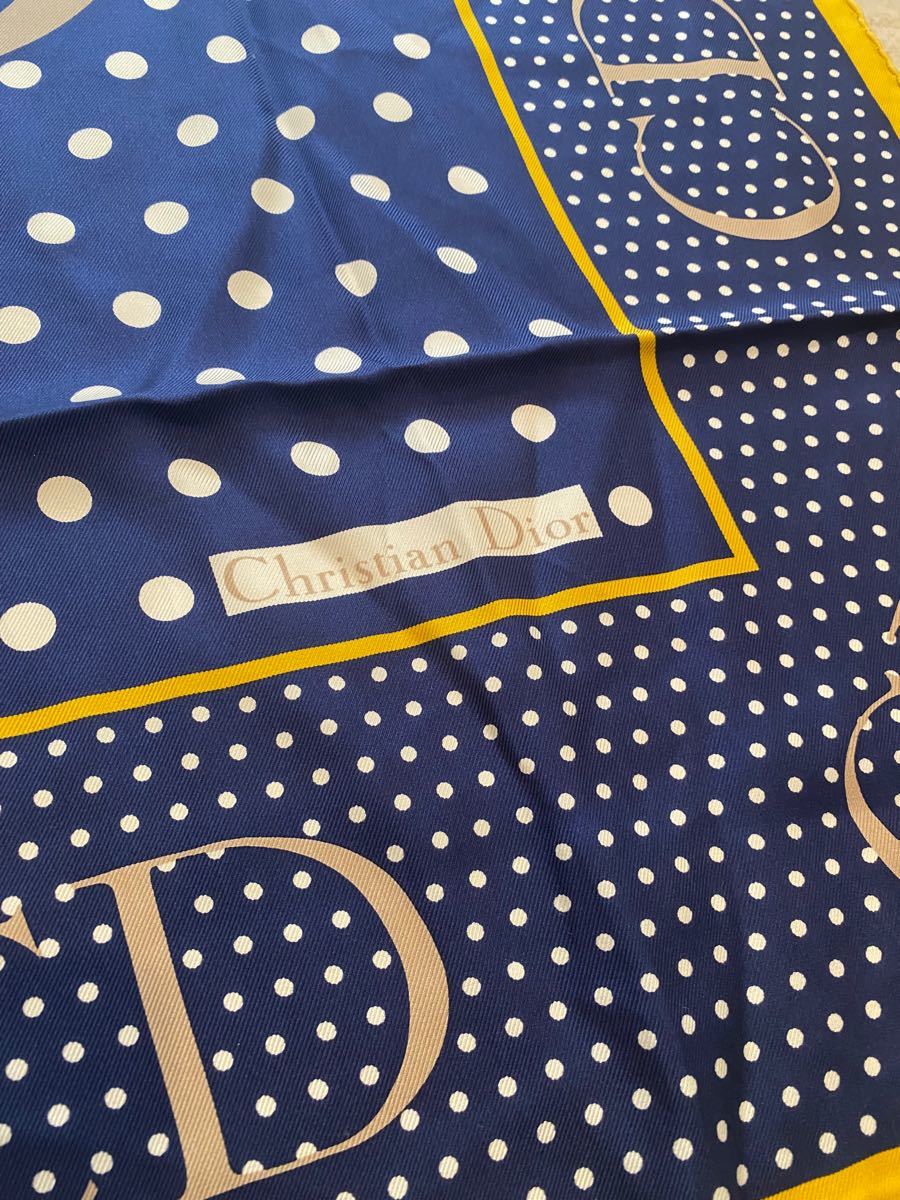 Christian Dior ディオール シルク スカーフ ブルー イエロー CD