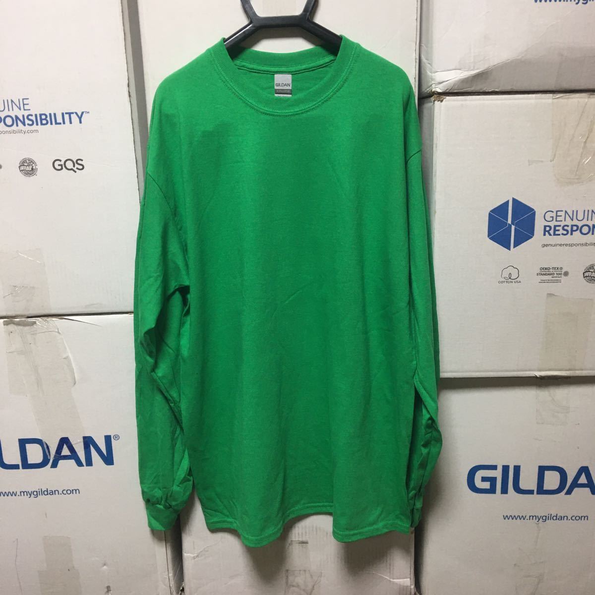 GILDAN アイリッシュグリーン 2XL サイズ 緑色 ロンT 長袖無地Tシャツ ポケット無し 6.0oz ギルダン☆_画像1