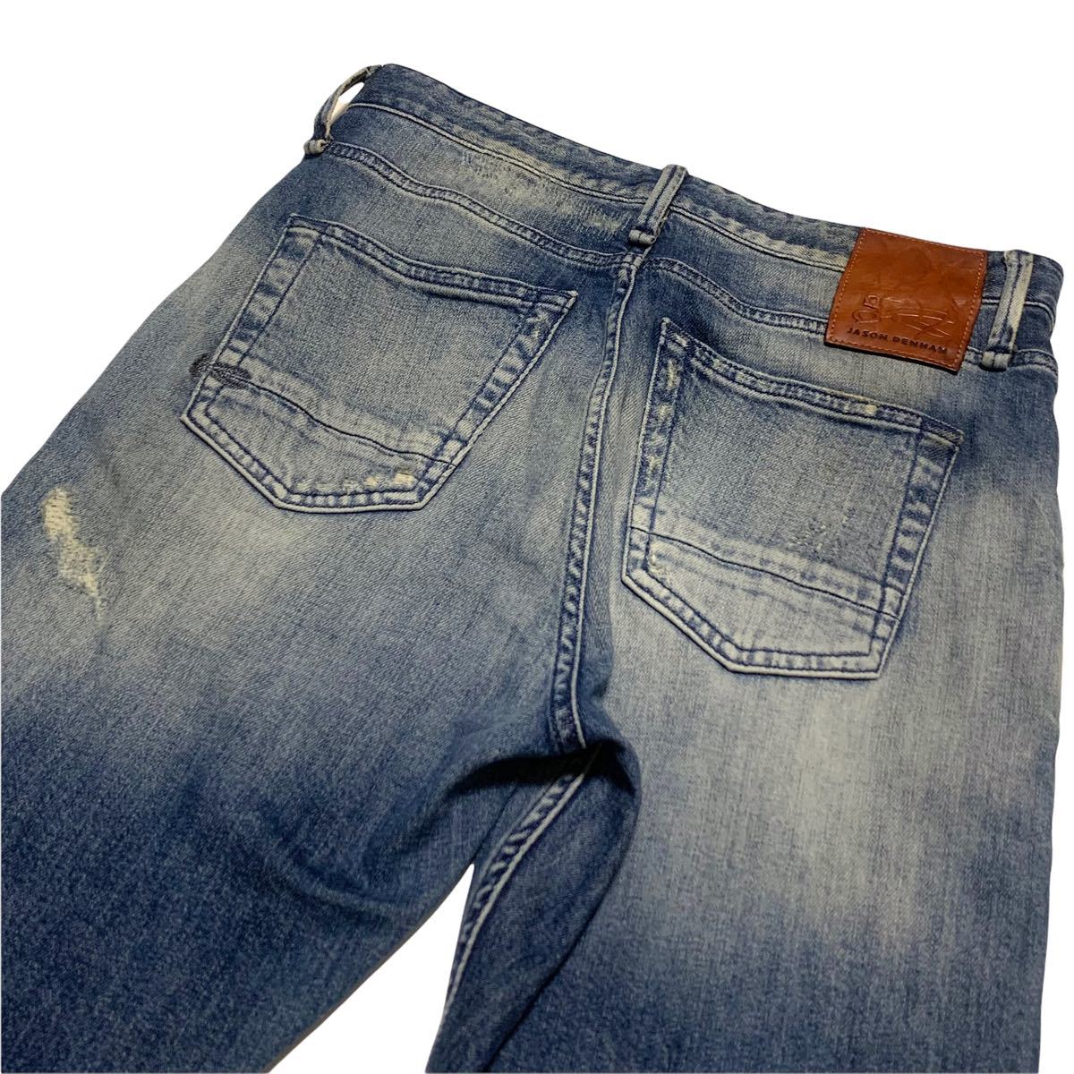 JASON DENHAM デンハム OSAKA DROP CARROT FIT ダメージ加工 リペア加工 ストレッチ W28 ウエスト76cm Candiani DENIM メンズ デニム M798_画像4