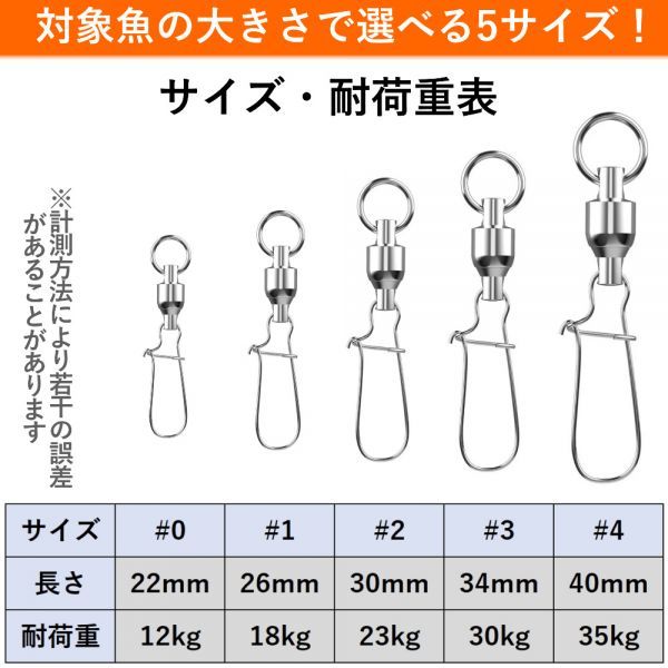 スイベル サルカン スナップ付き ボールベアリング 1サイズ 30個入りセット 釣り具 仕掛け 海釣り 釣り道具 ルアー 0号～4号　F_画像3