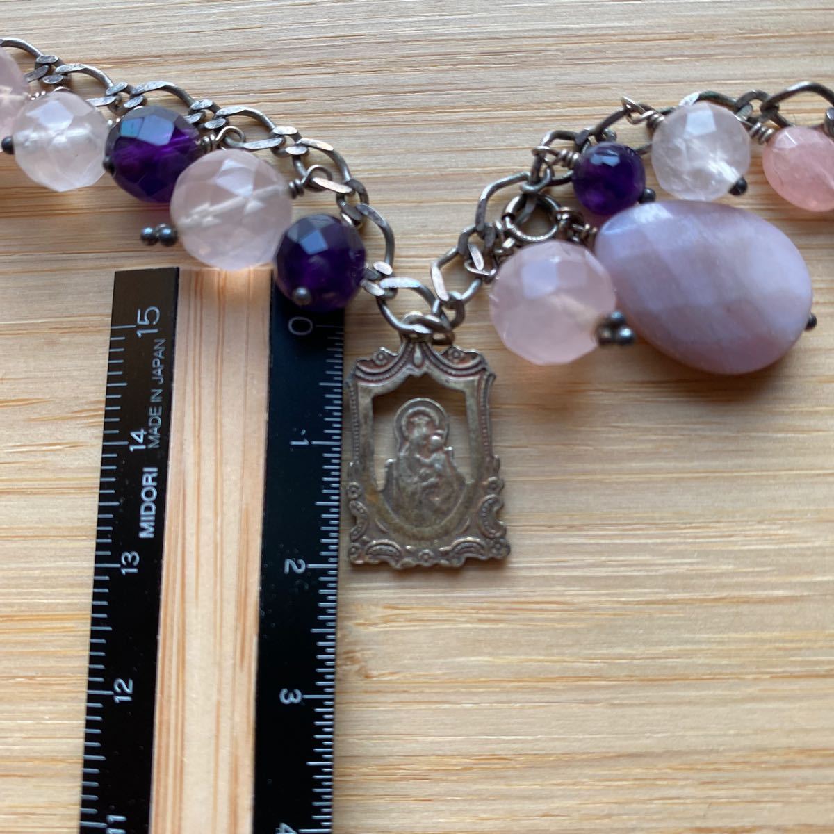 天然石 ブレスレット アンティーク調 ヨーロッパ メダイ マリア 18000円 18cm Rose Quartz amethyst Antique gemstone Silver bracelet_画像10