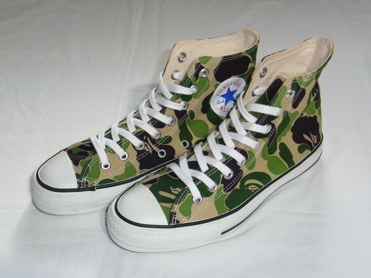 ★美品★ A BATHING APE アベイシングエイプ × CONVERSE コンバース AS BAPE CAMO 迷彩 オールスター US5.5 24.5cm 日本製 ★古着 当時物