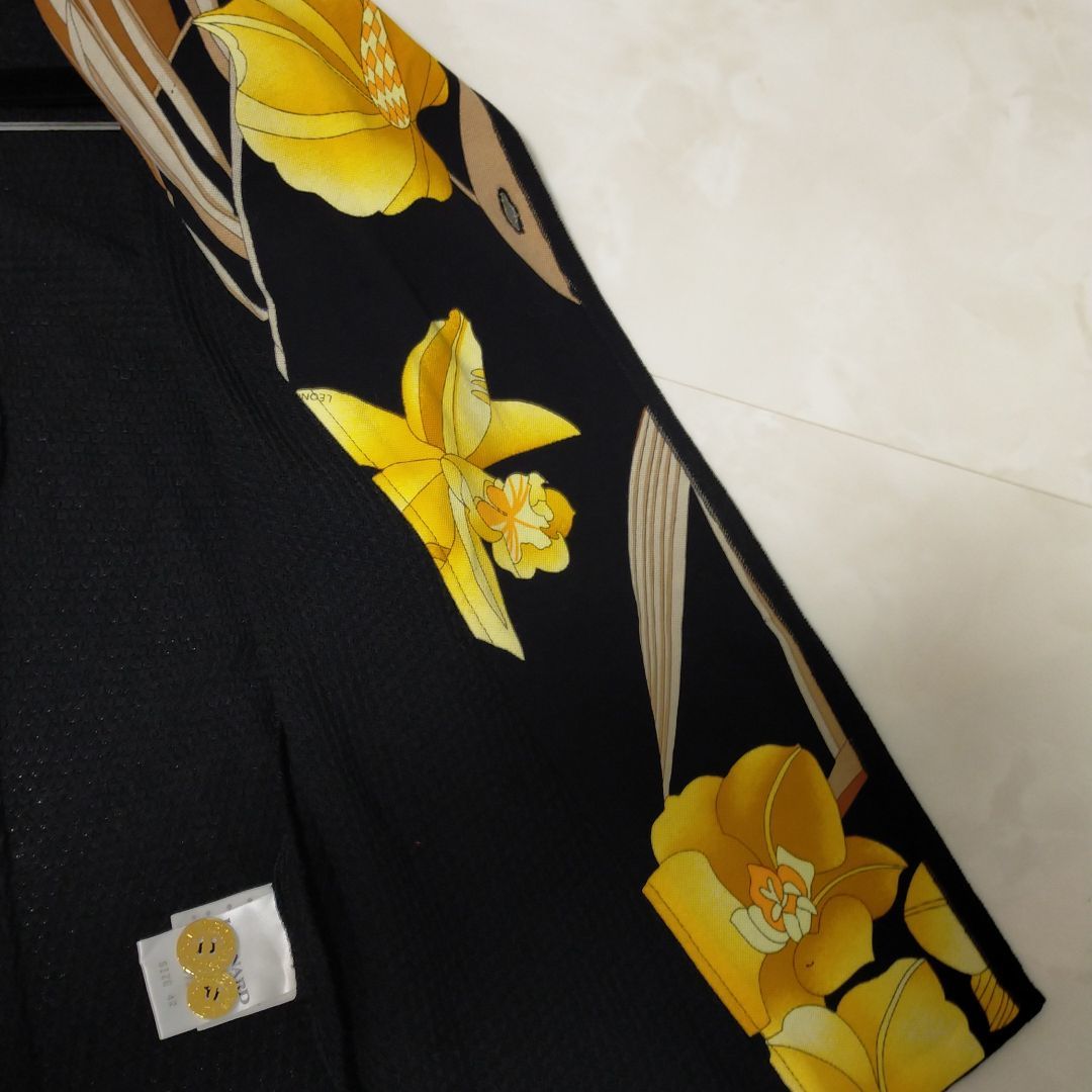 入荷予定 日本製 レオナール 毛絹 黒 宝石お花 ジャケット 42 setonda.com