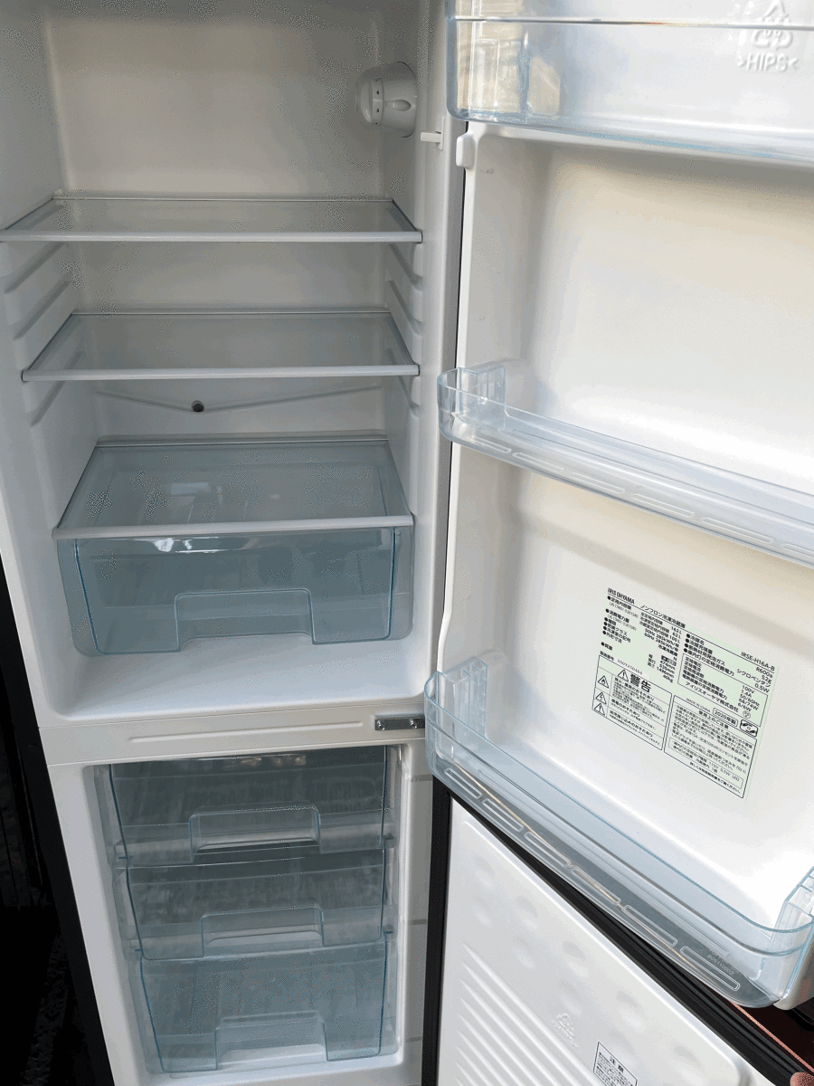 福岡市内送料無料 概ね美品 アイリスオーヤマ 冷凍冷蔵庫 20年 162L IRSE-H16A-B , 洗濯機 19年 8.0kg IAW-T803BL セット カップル 新婚 3