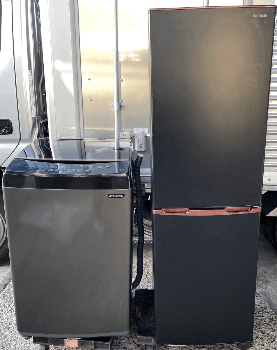 福岡市内送料無料 概ね美品 アイリスオーヤマ 冷凍冷蔵庫 20年 162L IRSE-H16A-B , 洗濯機 19年 8.0kg IAW-T803BL セット カップル 新婚