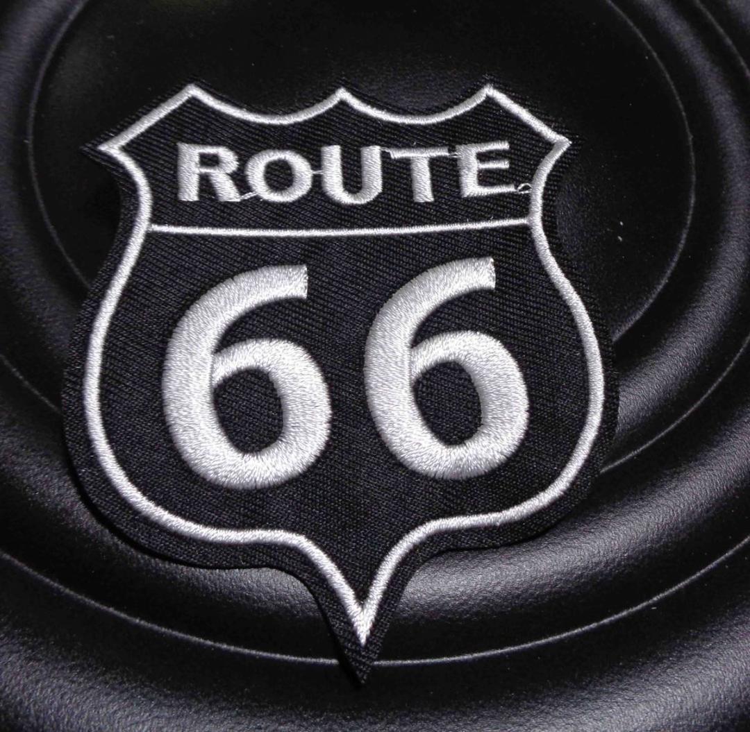 LR黒BK◆新品ルート６６　国道66号線 Route 66　刺繍ワッペン（パッチ）◇北米仕様　アメリカ　自動車　オートバイ◎ツーリング　ドライブ