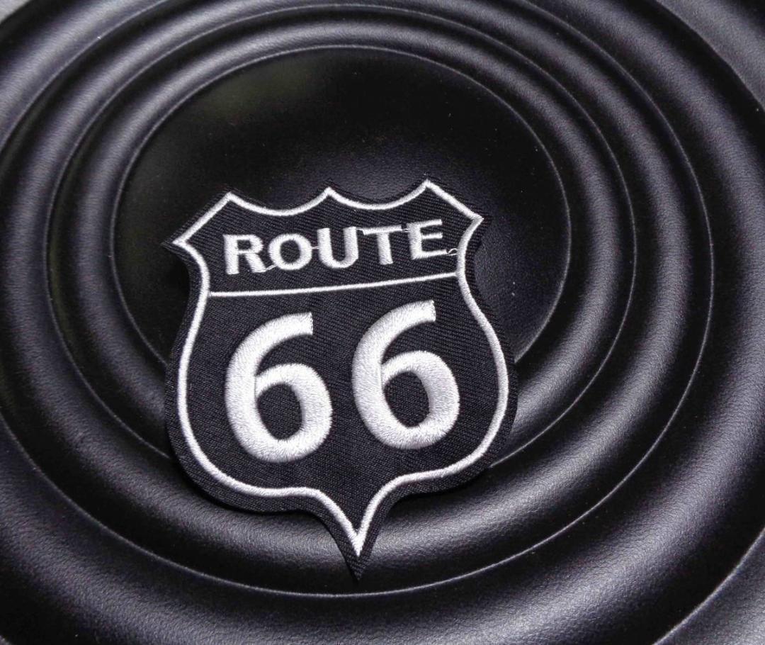 LR黒BK◆新品ルート６６　国道66号線 Route 66　刺繍ワッペン（パッチ）◇北米仕様　アメリカ　自動車　オートバイ◎ツーリング　ドライブ