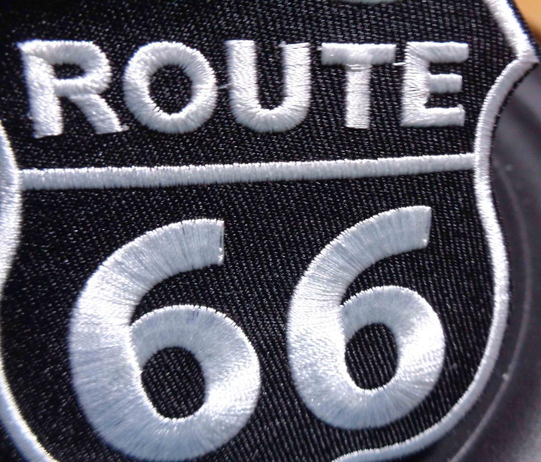 LR黒BK◆新品ルート６６　国道66号線 Route 66　刺繍ワッペン（パッチ）◇北米仕様　アメリカ　自動車　オートバイ◎ツーリング　ドライブ