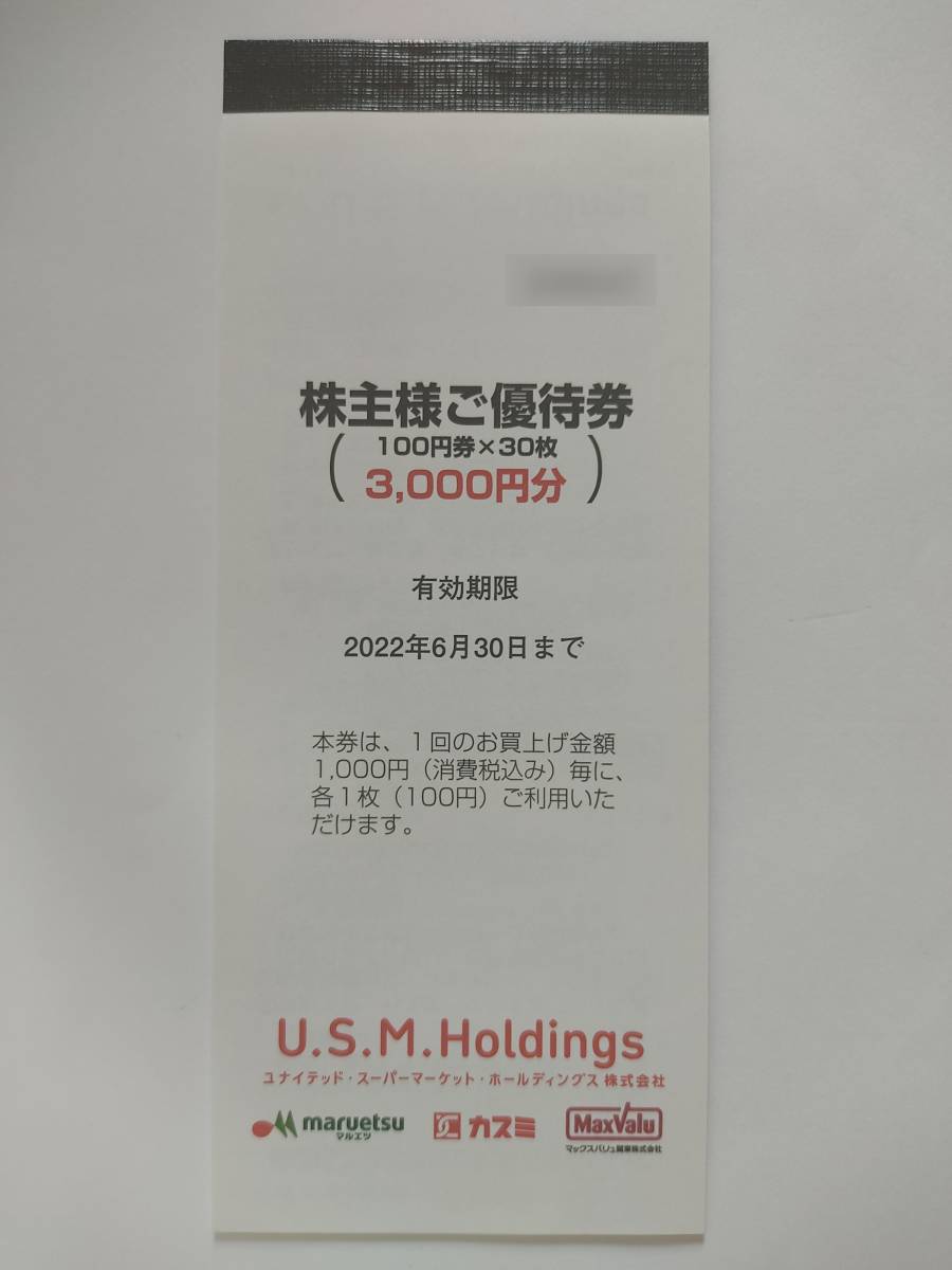 最新 USMH株主優待券 3000円 / マルエツ カスミ マックスバリュ関東_画像1