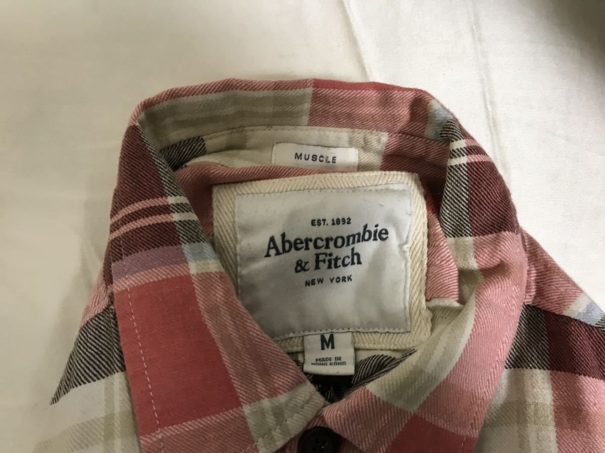 本物アバクロアンドフィッチAbercrombie& Fitchコットン長袖ネルシャツメンズMベージュチェック柄アメカジ