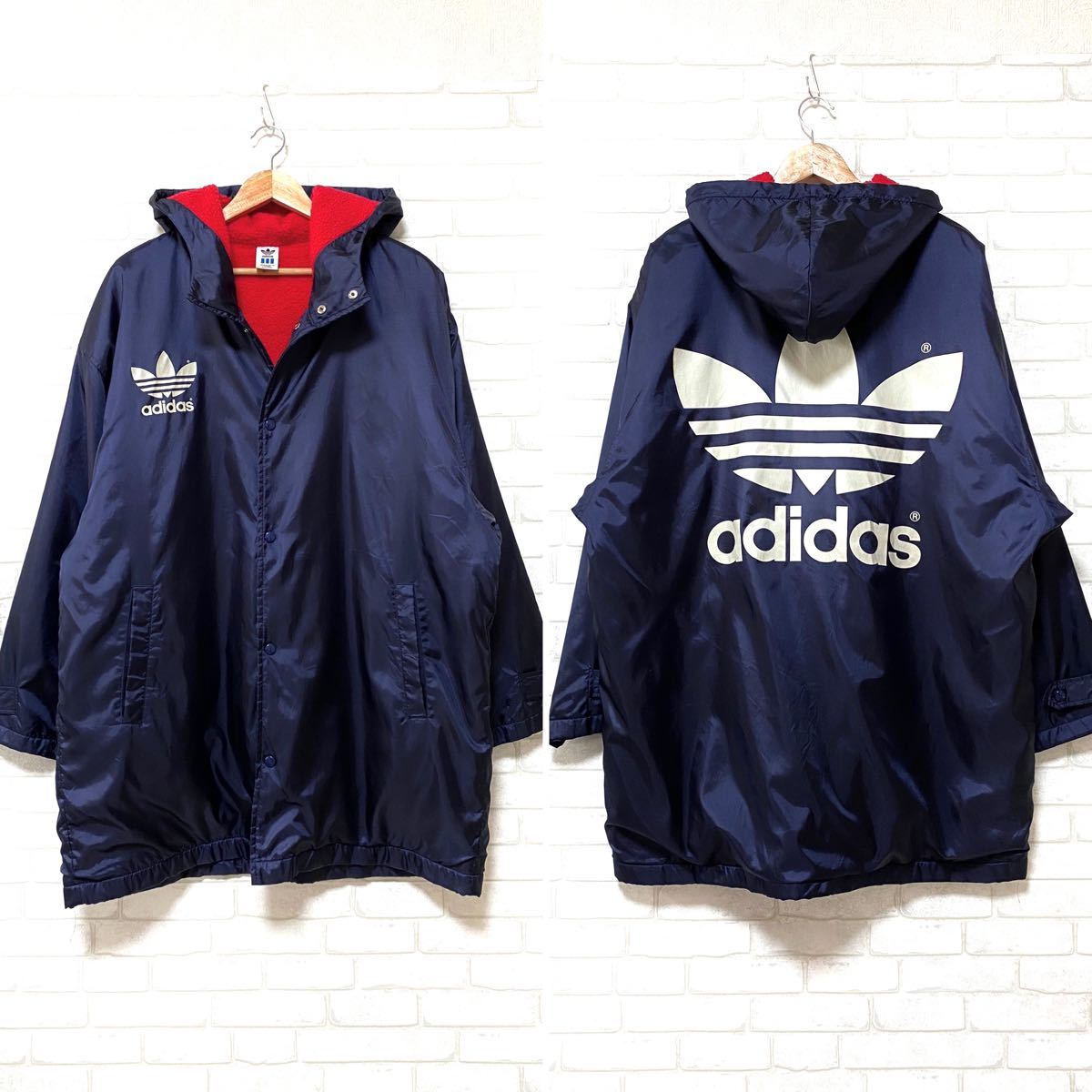 adidas アディダス ナイロンジャケット ベンチコート ビッグロゴ 裏