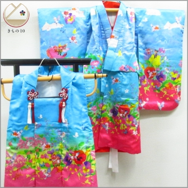  kimono 10 excellent article!!.. child kimono The Seven-Five-Three Festival for girl Mai butterfly cat pansy fantasy!. Fairy of Flower!. cloth set . length 80cm.39.5cm *5