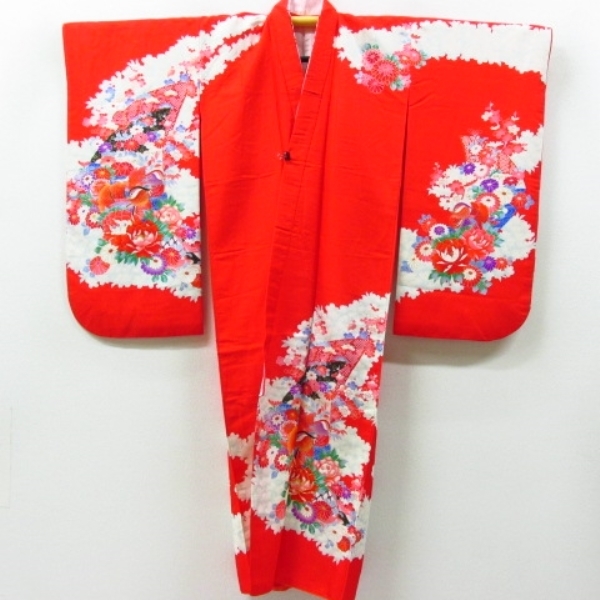 * kimono 10* 1 jpy silk child kimono The Seven-Five-Three Festival for girl 7 -years old for gold piece embroidery ..... plum . length 134cm.57.5cm [ including in a package possible ] **