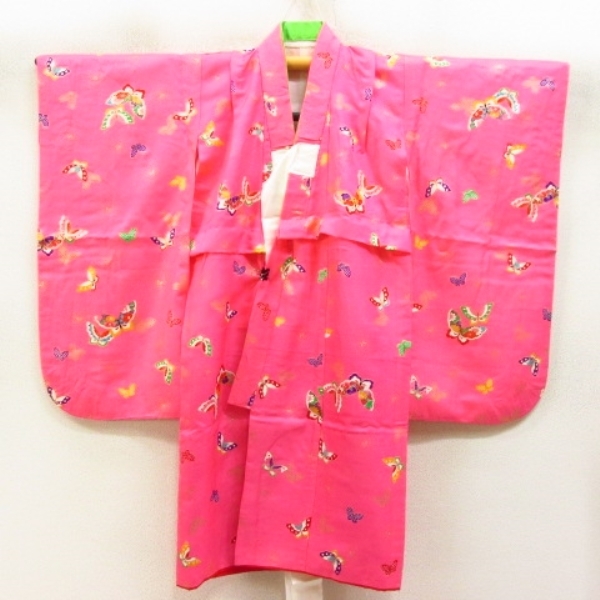 * kimono 10* 1 jpy .. child kimono for girl Mai butterfly underskirt *. cloth set . length 87cm.42cm [ including in a package possible ] **