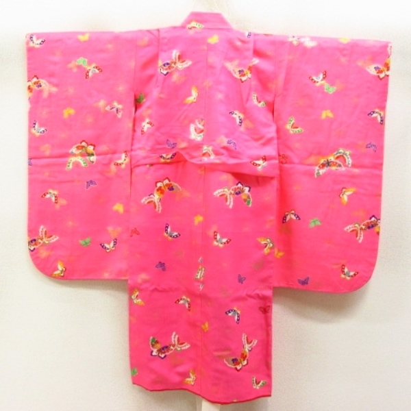 * kimono 10* 1 jpy .. child kimono for girl Mai butterfly underskirt *. cloth set . length 87cm.42cm [ including in a package possible ] **