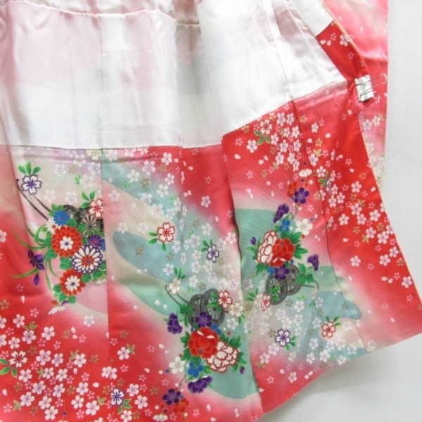 * kimono 10* 1 jpy silk child kimono The Seven-Five-Three Festival for girl 3 -years old for Sakura blow snow flower car . plum ..... length 95cm.48cm [ including in a package possible ] ***