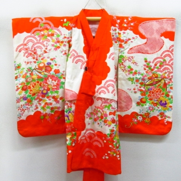 * kimono 10* 1 jpy silk child kimono The Seven-Five-Three Festival for girl three -years old for gold paint gold piece embroidery threads to coil maple ... plum underskirt set . length 80cm.40cm [ including in a package possible ] **