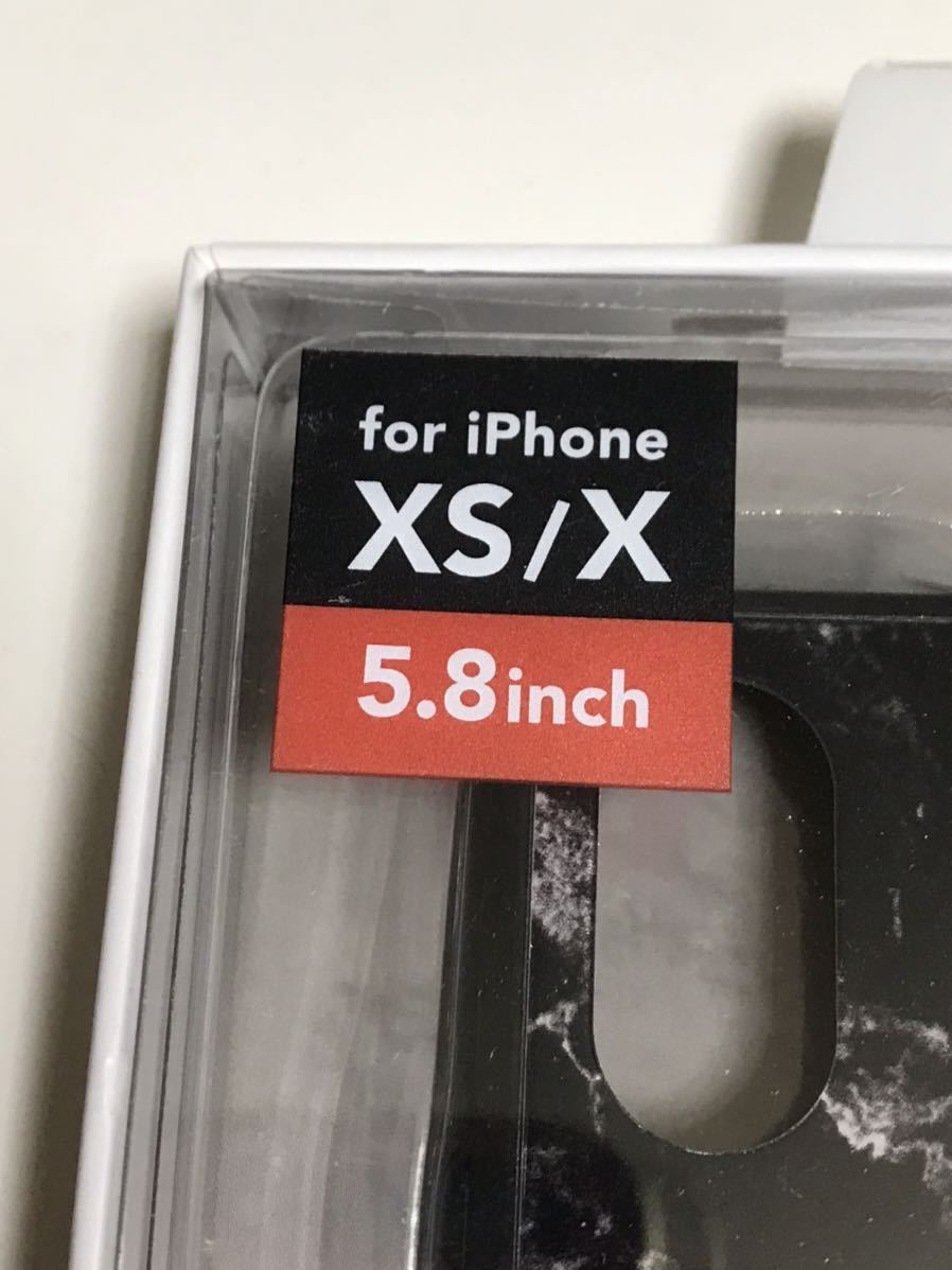 匿名送料込み iPhoneX iPhoneXS用カバー ガラスハイブリッドケース マーブルブラック 大理石調 黒色 新品アイホン10 アイフォーンXS/IG8_画像2