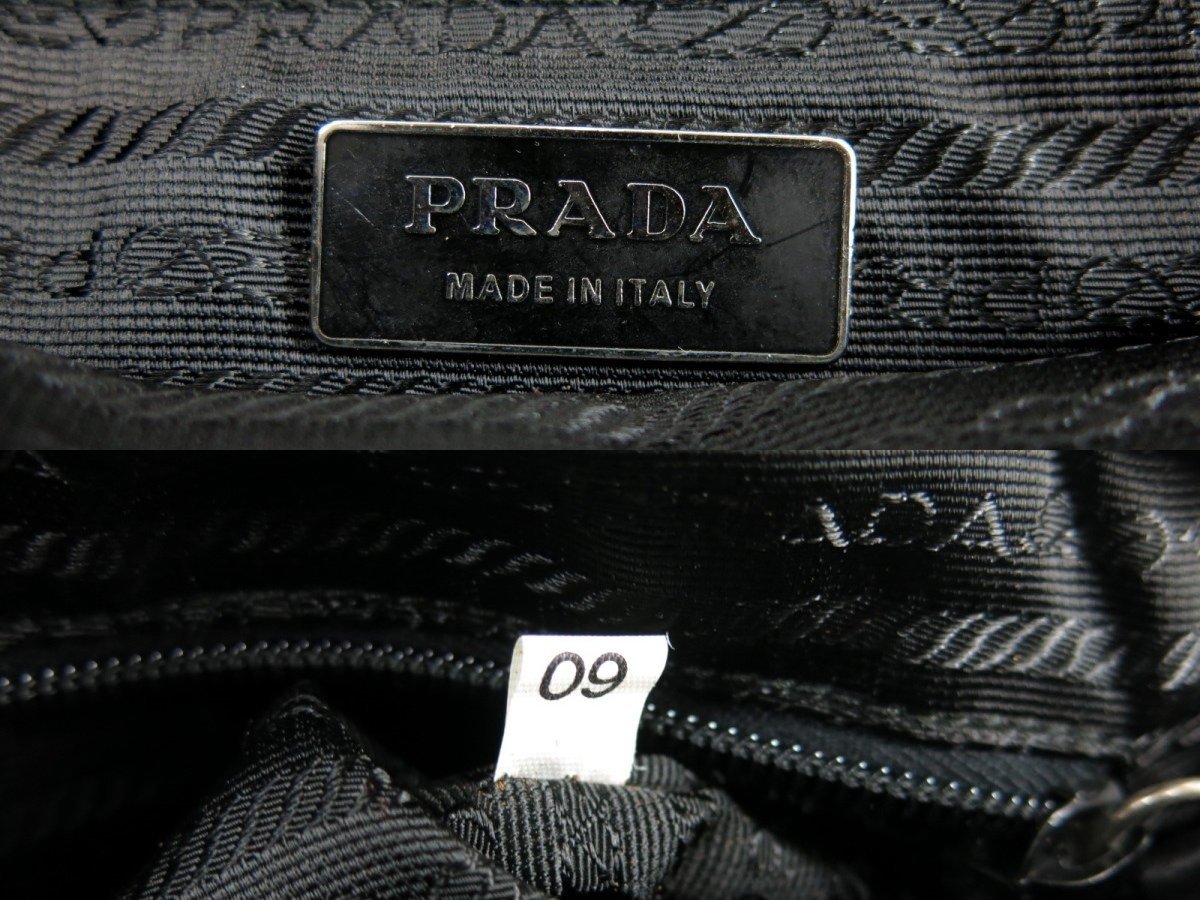 ●超美品●PRADA プラダ●ロゴ型押し●カーフ レザー 本革 ポコノ ナイロン●ミニ ハンド バッグ●黒●イタリア製●腕掛け●Js23633_画像9