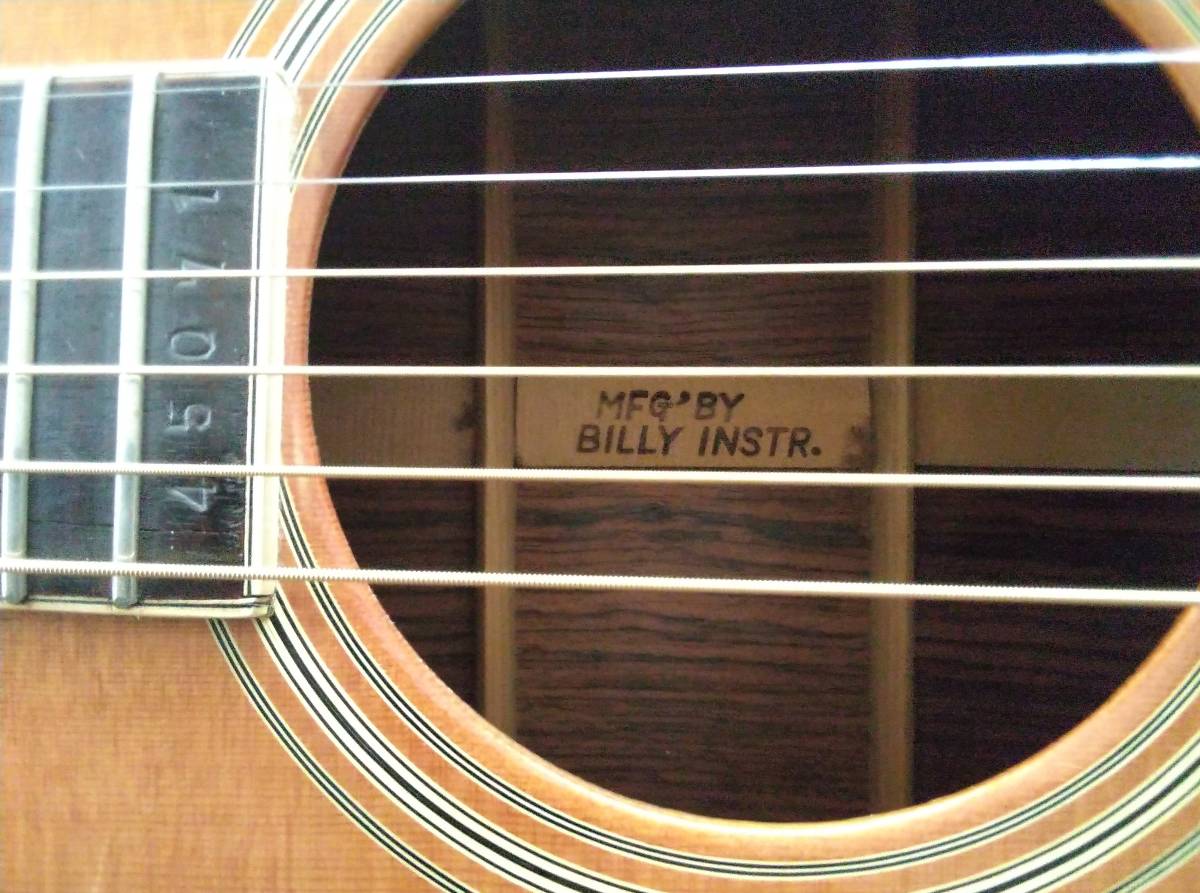 BILLY カワセ アコースティックギター 単板_MFG,BY BILLY INSTR, 焼き印です！