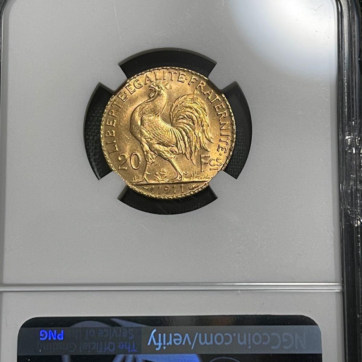準最高鑑定 MS66 フランス マリアンヌ・ルースター20フラン金貨 1911