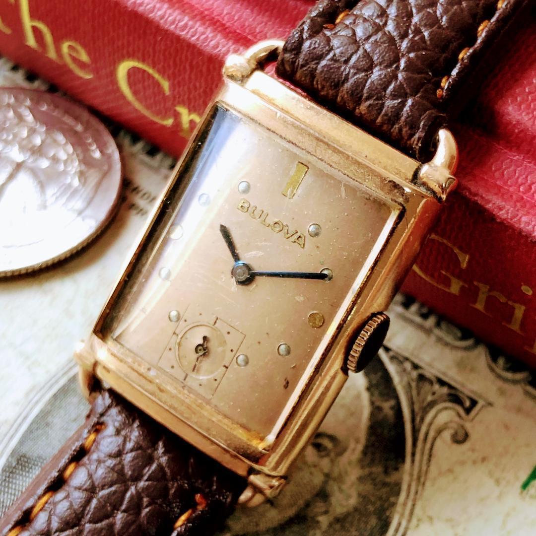 【数々のアワードを受賞】 #1885【渋くてお洒落】メンズ腕時計 ブローバ BULOVA 動作品 金張り 1950年代 アンティーク ヴィンテージ 機械式手巻き 14K ゴールドF 21石 ブローバ
