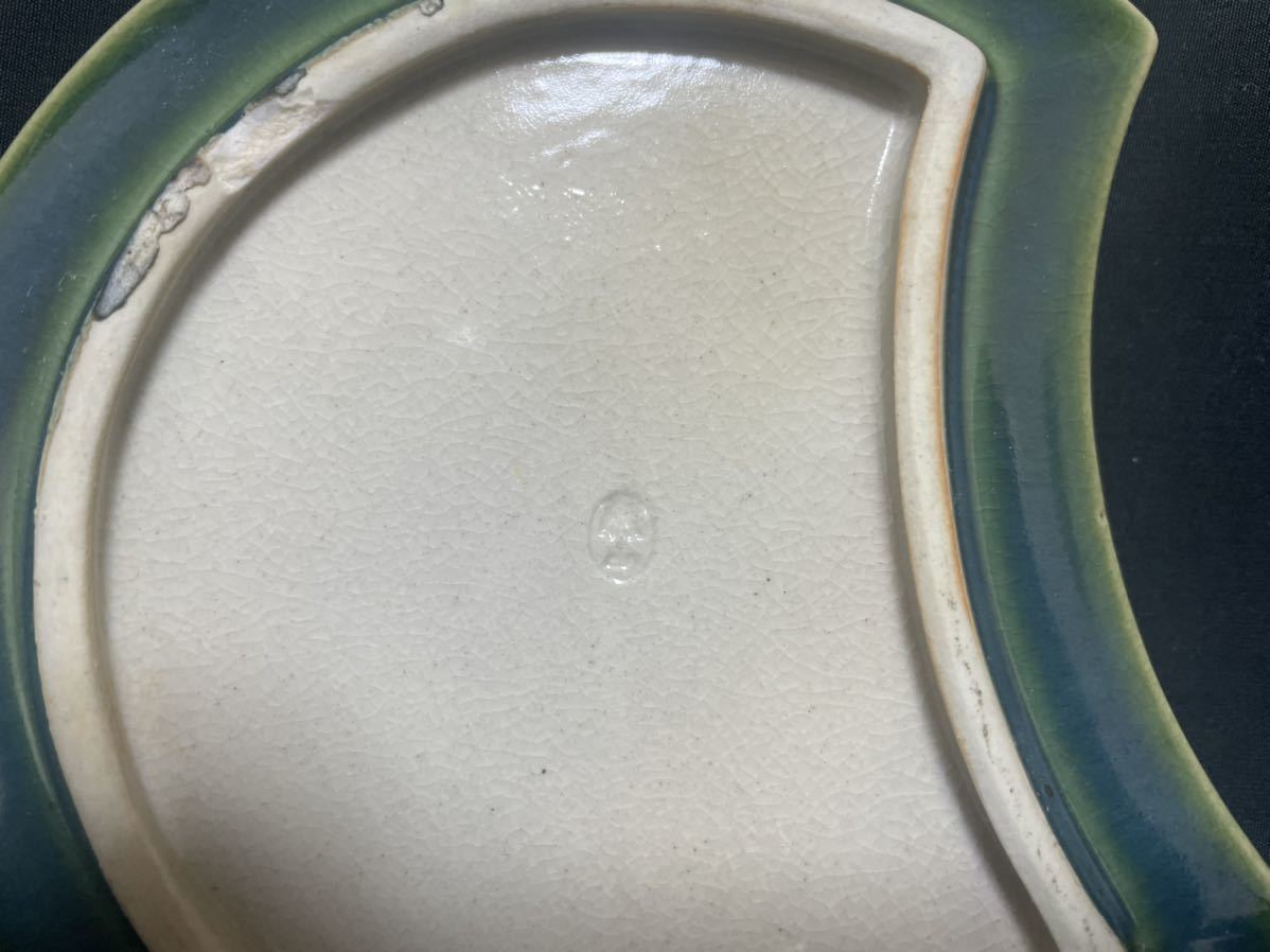 【織部焼の変わり丸型落葉文銘々皿(2枚1組)】検索:美濃焼瀬戸焼京焼明治大正アンティーク在銘裏印鳴海織部風希少優品 9