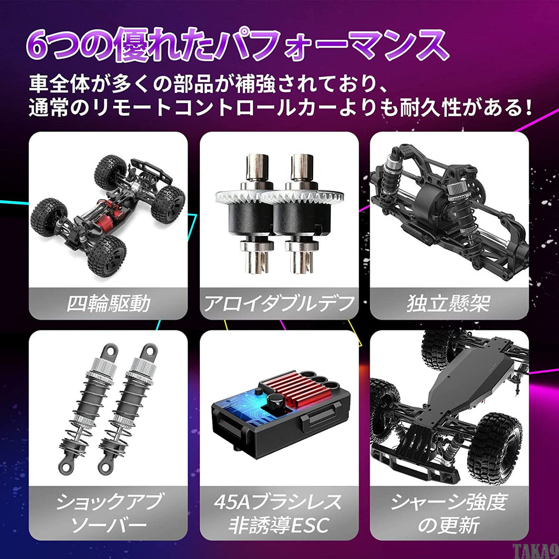 ラジコンカー 本格オフロード パワフル 4WD ブラシレスモーター 1/10 高速 45km/h 操作時間40分 2.4Ghz レーシング 耐久性 大人向け RCカー_画像6