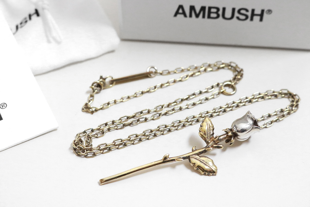 高い品質 ネックレス バラ 925 ◆ AMBUSH ゴールド ◆UCM-5 アンブッシュ アクセサリー チャーム ペンダントトップ&チェーン 薔薇 ゴールド