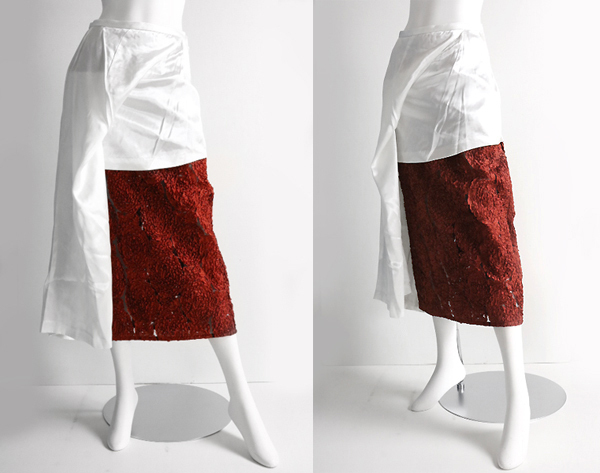 TOGA ARCHIVES トーガ 【未使用!! 16万】 16SS 刺繍 レース スカート 赤/白 36 Embroidery tule skirt 2 レイヤード ドレス ◆XE20