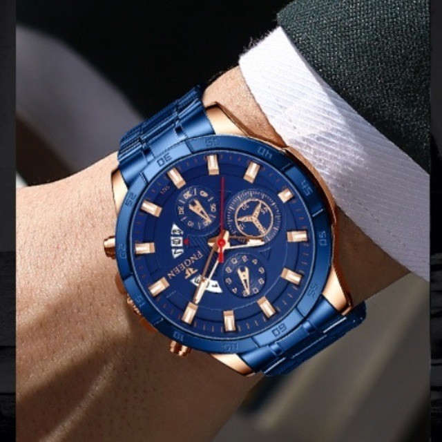 ブルー　メンズ腕時計　ラグジュアリーデイト　ステンレス　高品質　数量限定　青