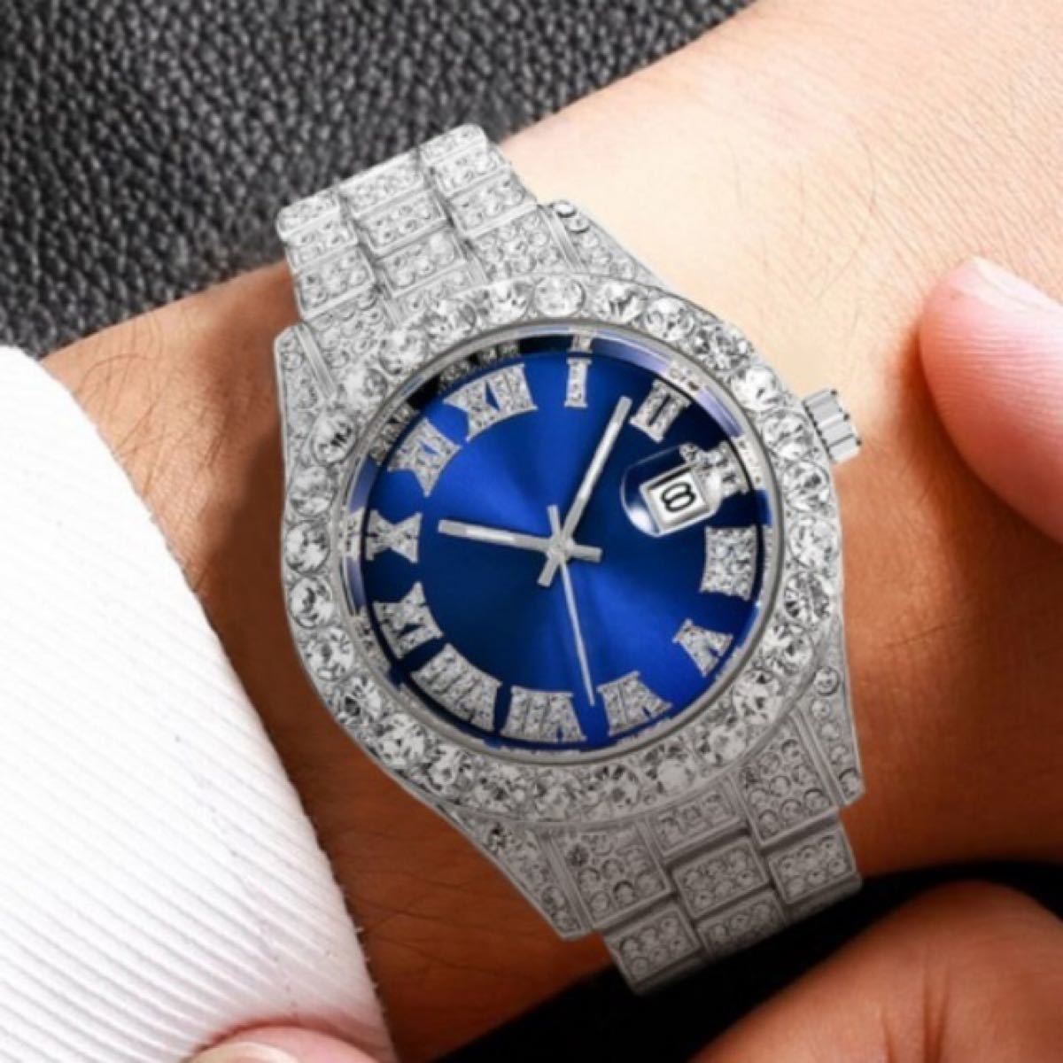 ブルー　シルバー　メンズ腕時計　ブリンブリン　男女兼用　デイカウント　最安値　銀