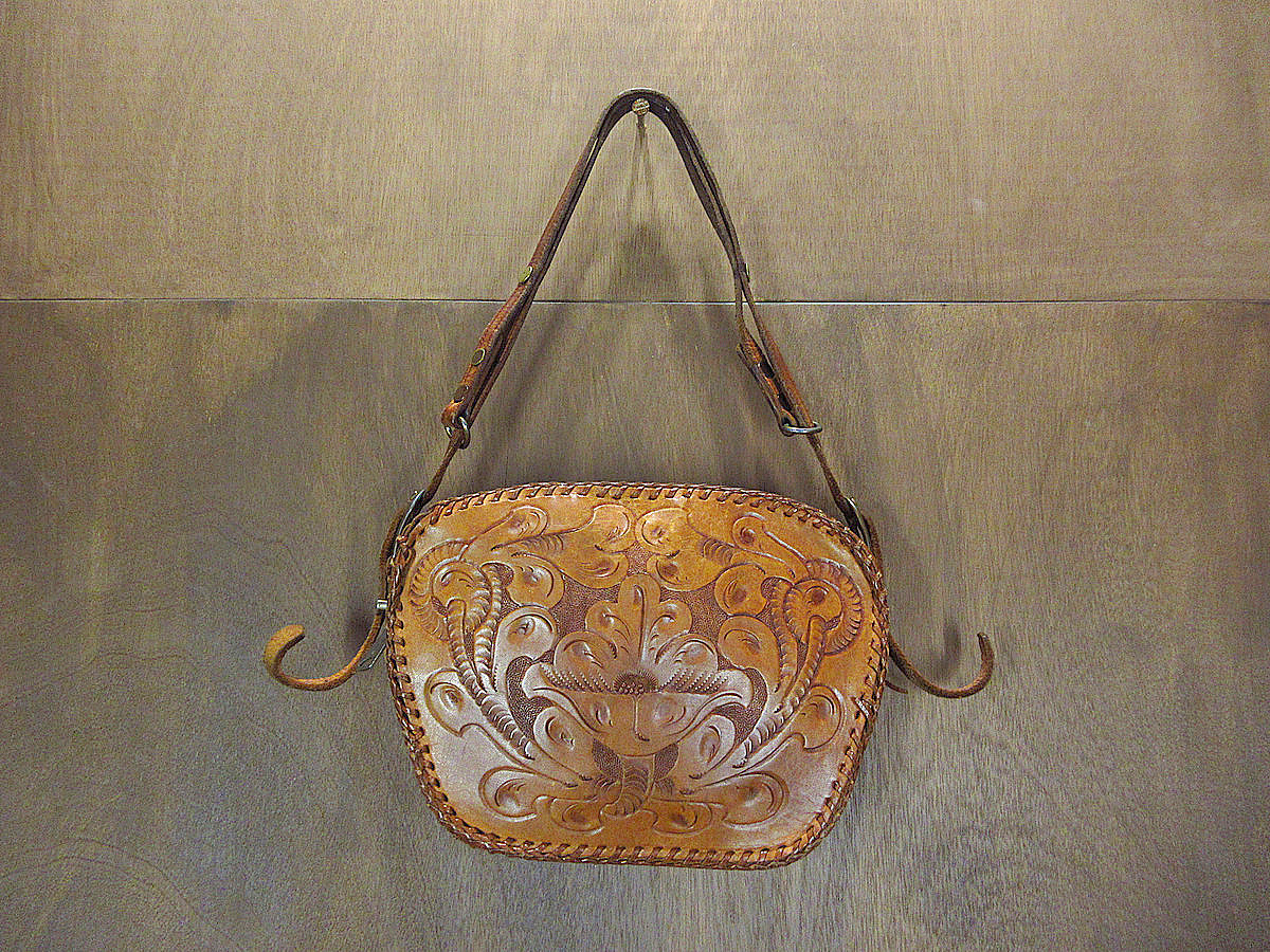  Vintage 60*s70*s* type pushed . leather handbag tea *220128s8-bag-hnd 1960s1970s retro bag bag bag 2way one shoulder bag 
